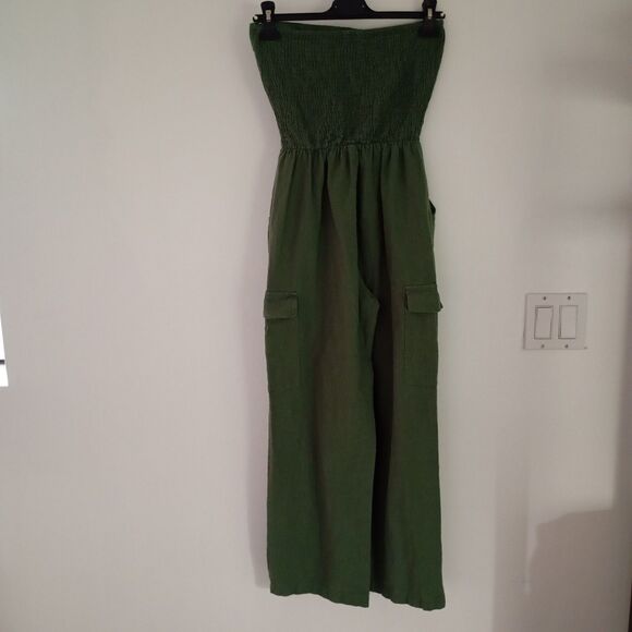 Sim y Sam Long Strapless Jumpsuit Size XS Olive Green Color - Picture 8 of 14